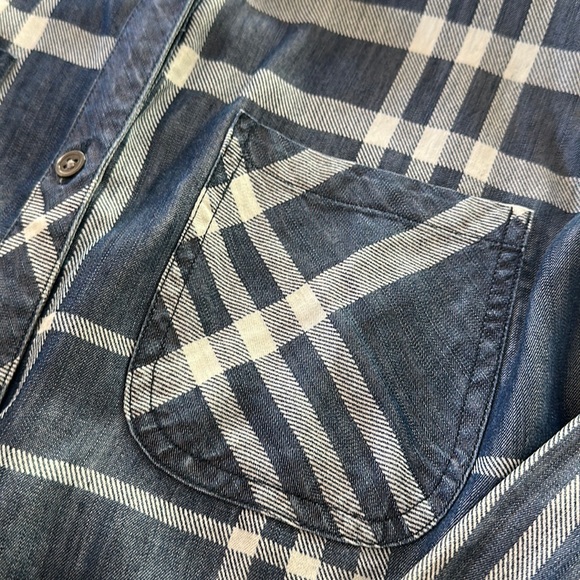 RAILS Hunter Plaid Denim Flannel Shirt in Blue/White - Picture 7 of 8